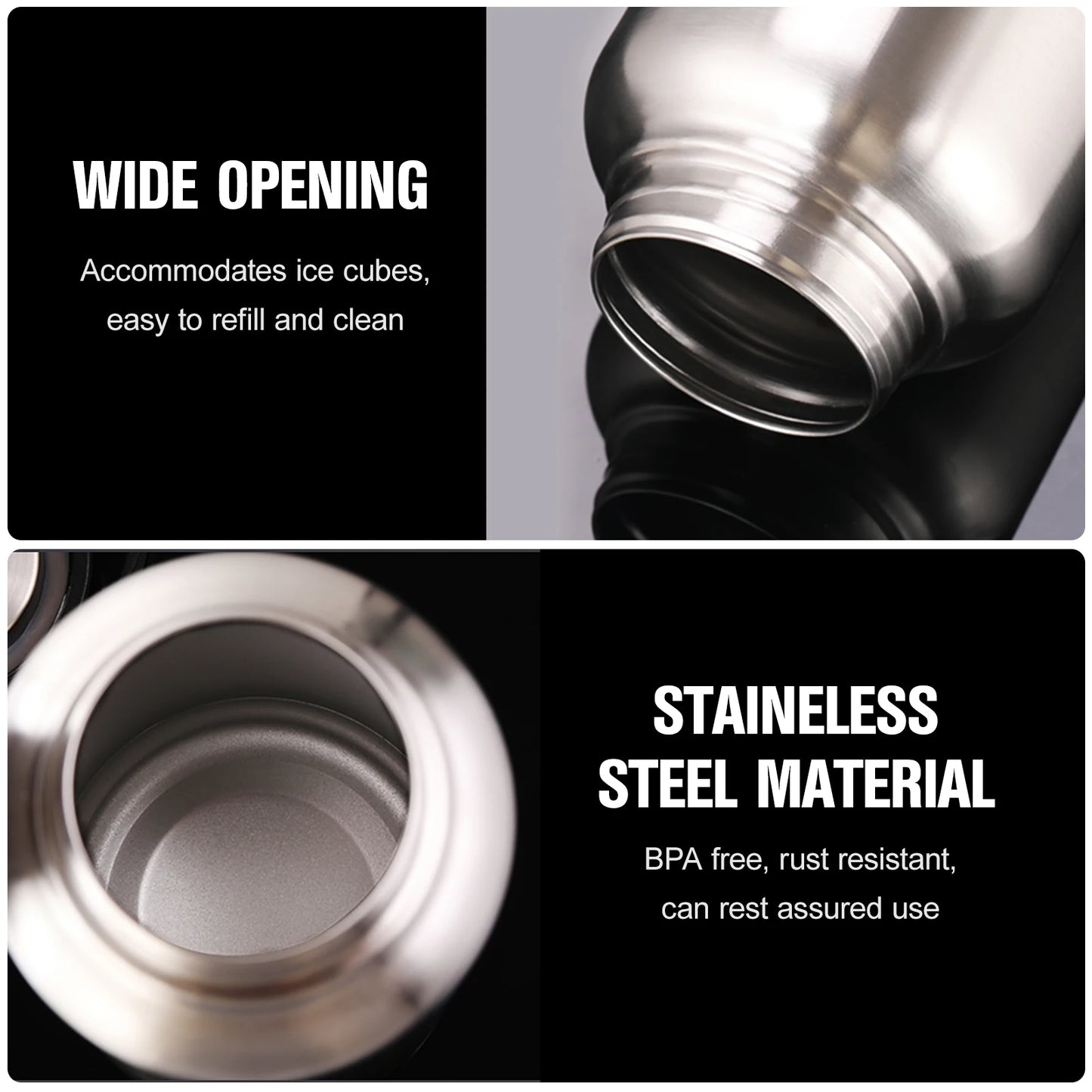 TOMSHOO 1.05L Stainless Steel Water Bottle Leak Proof Sports Bottle W 750ml Water Cup Coffee Mug Hanging Pot for Outdoor Camping