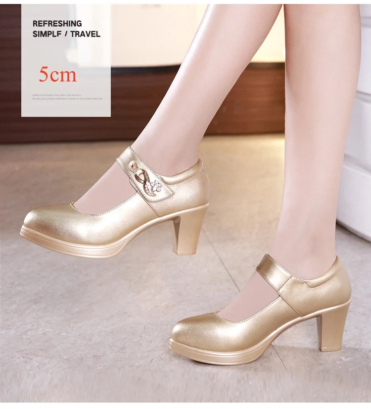 5 8 10cm Small Size 32-44 Elegant Gold Silver Wedding Shoes Women Platform Pumps 2026 Block High Heels Shoes Dress Office Model