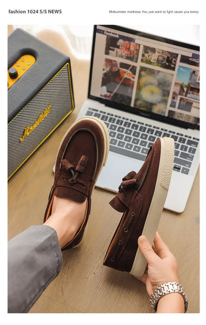 2025 Men Flat Loafers Frosted Suede Flat Shoes Comfortable Non Slip Trendy Fashion Loafers Lightweight Outdoor Casual Shoes