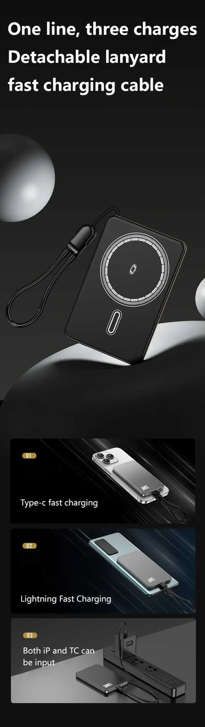 Lenovo Ultra-thin 500000mAh Mobile Power Bank For MagSafe Magnetic Wireless Fast Charge Portable LED Display For iPhone Xiaomi