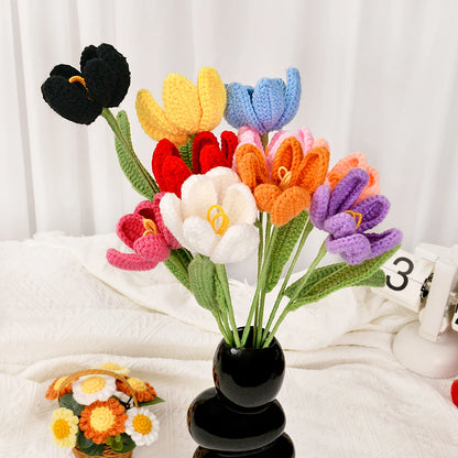1pc Crocheted Tulip Bouquet, Knitted Tulip Flower Bouquet for DIY Valentine's Day, Christmas, Mother's Day, Father's Day Decro