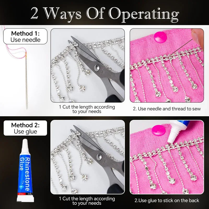 QIAO 90cm Rhinestone Crystal Chain Diamante Lace Diamond Trim Ribbon Necklace Applique Gem Sparkle Wedding Dress for DIY Craft