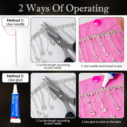 QIAO 90cm Rhinestone Crystal Chain Diamante Lace Diamond Trim Ribbon Necklace Applique Gem Sparkle Wedding Dress for DIY Craft