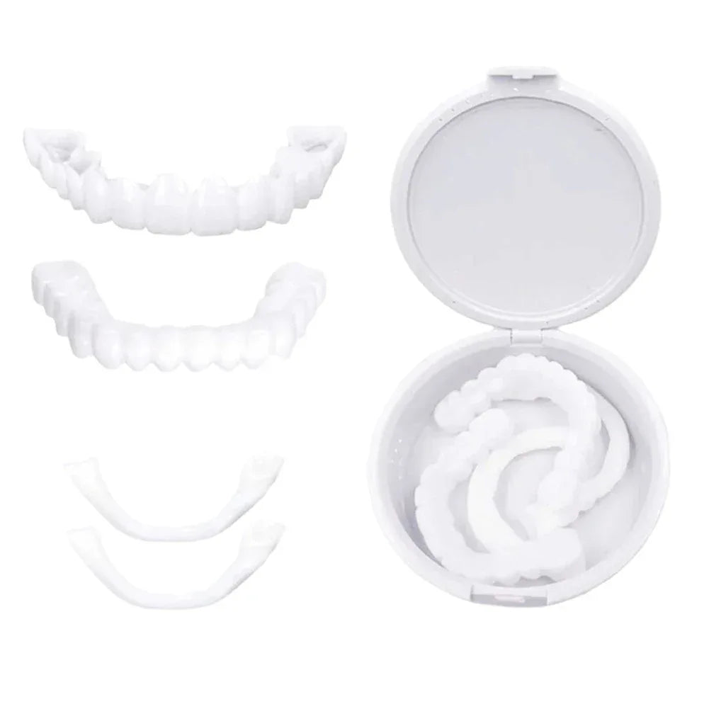 2 Pairs Smile Whitening Teeth Snap On Silicone Cosmetic Denture Upper and Lower Fake Tooth Cover Perfect Fit Teeth Beauty Tool