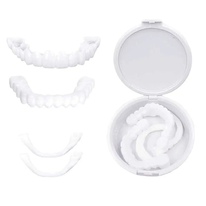 2 Pairs Smile Whitening Teeth Snap On Silicone Cosmetic Denture Upper and Lower Fake Tooth Cover Perfect Fit Teeth Beauty Tool