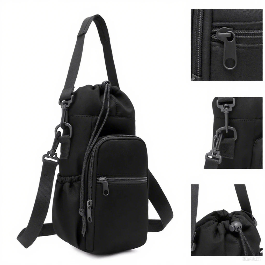 Portable Water Bottle Bag with Adjustable Strap Thermal Mugs Insulated Protective Cover Phone Pocket Outdoor Sports Travel Bag