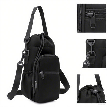 Portable Water Bottle Bag with Adjustable Strap Thermal Mugs Insulated Protective Cover Phone Pocket Outdoor Sports Travel Bag
