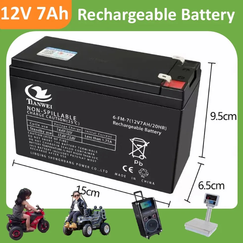 Rechargeable 6V/12V Battery 5Ah/7Ah/8Ah/12Ah Long-lasting Lead-acid Battery for Children's Car,Security Alarm,Sprayer,UPS