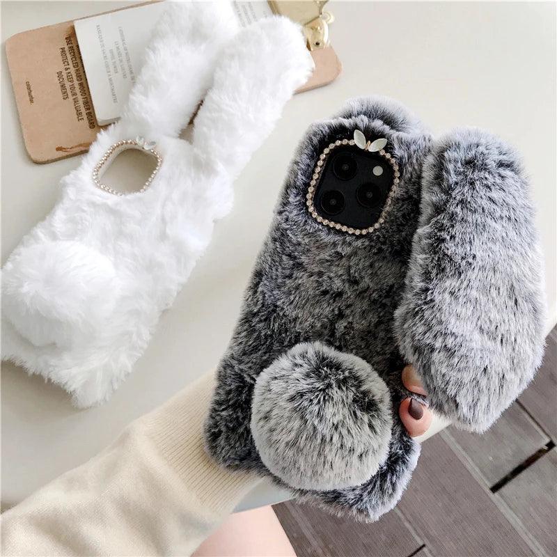 Soft Plush Phone Case For Xiaom Poco C85 C75 C71 C65 C61 C55 C51 C50 C40 C31 C3 Warm Winter Furry Rabbit Bunny Fur Cover