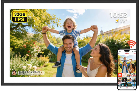 FRAMEO 15.6 Inch 32GB Large Digital Photo Frame, Digital Picture Frame WiFi, IPS HD Touch Screen, Photo Frame with Auto-Rotate by PDG ibma