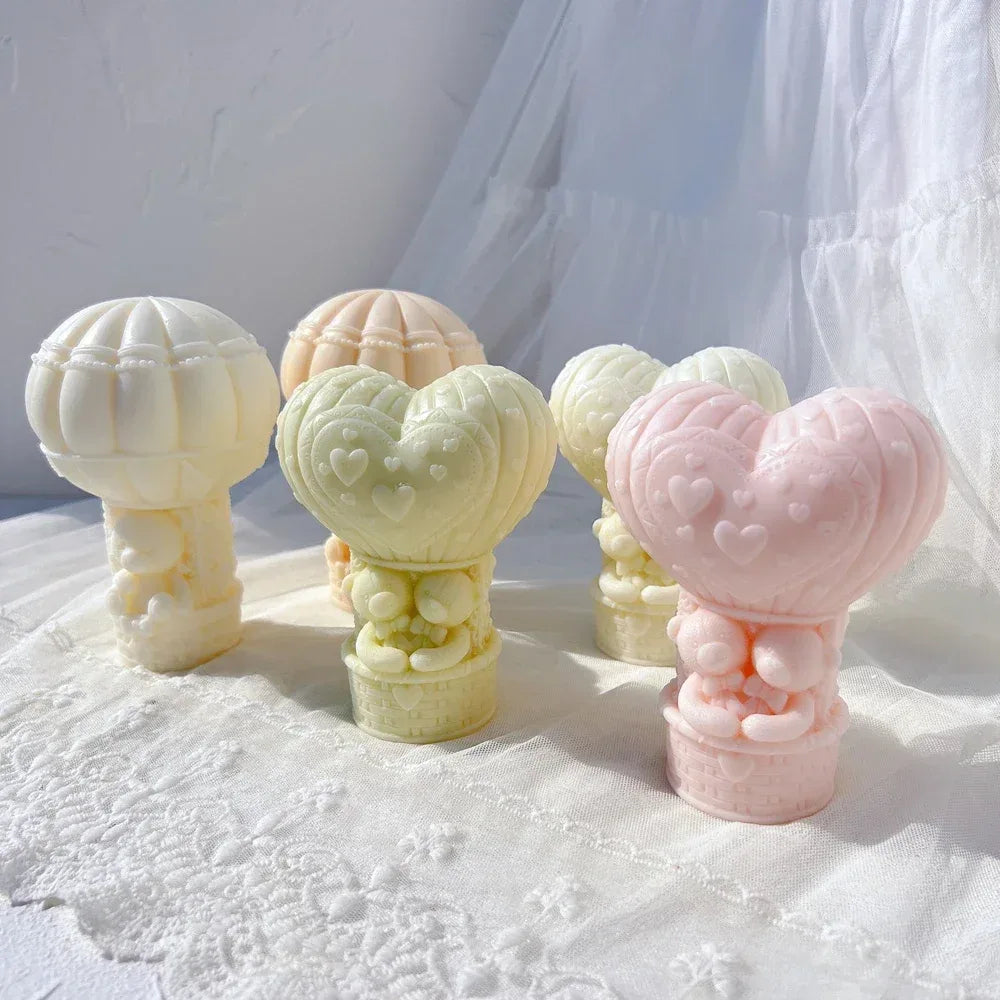 Teddy Bear in A Balloon Candle Mold Valentine's Day Gift idea sitting Bear Hot Air Balloon Silicone Mold Home Decor Wedding Gift