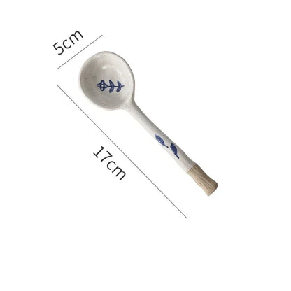Cute Ceramic Flower Soup Spoon Kawaii Korean Ice Cream Hand Painted Dessert Spoon With Long Handle Kitchen Tableware Accessories