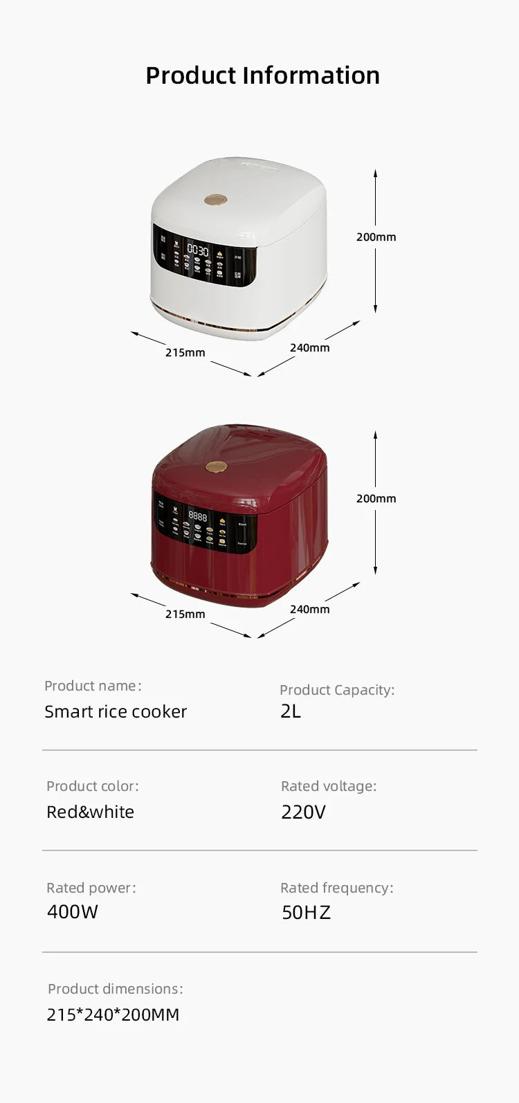 DIVEDEER 2L Electric Rice Cooker Non-stick Pot Smart Features Reservation Keep Warm Functions Perfect for 1-2 Person Households