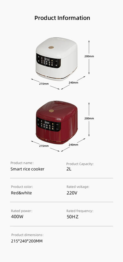DIVEDEER 2L Electric Rice Cooker Non-stick Pot Smart Features Reservation Keep Warm Functions Perfect for 1-2 Person Households