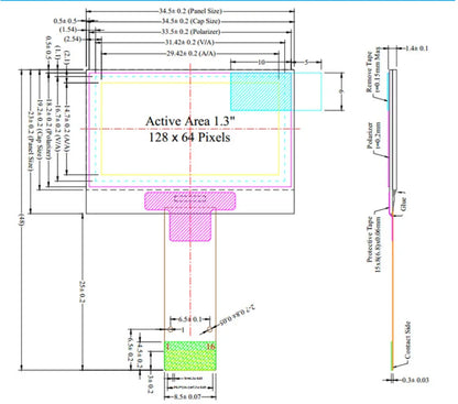 1.3 inch OLED Screen 1.3" 12864 LCD LED Display Module 128x64 SH1106 SPI/I2C Parallel Interface White/Blue 16Pin/30Pin Connector