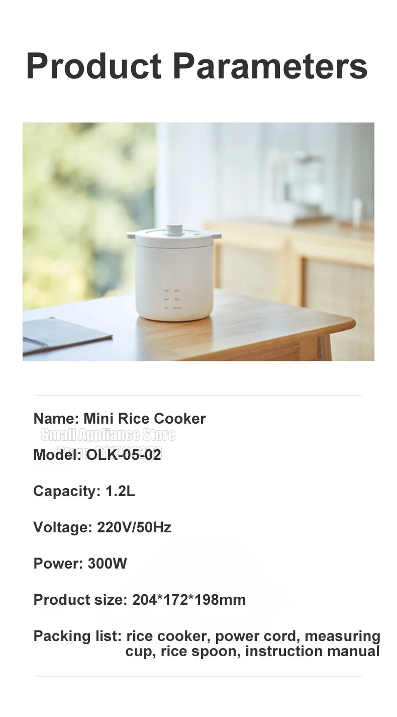 Olayks 1.2L Electric Rice Cooker Ceramic Glaze Liner Mini Electric Cooker Fast Cooking Multifunctional Kitchen Appliances 220V