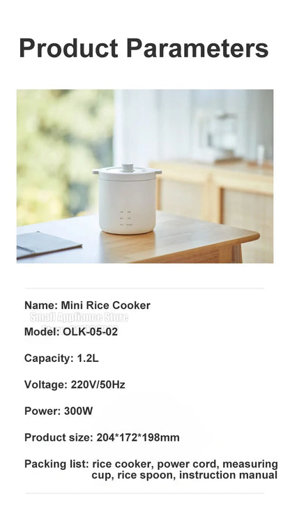 Olayks 1.2L Electric Rice Cooker Ceramic Glaze Liner Mini Electric Cooker Fast Cooking Multifunctional Kitchen Appliances 220V