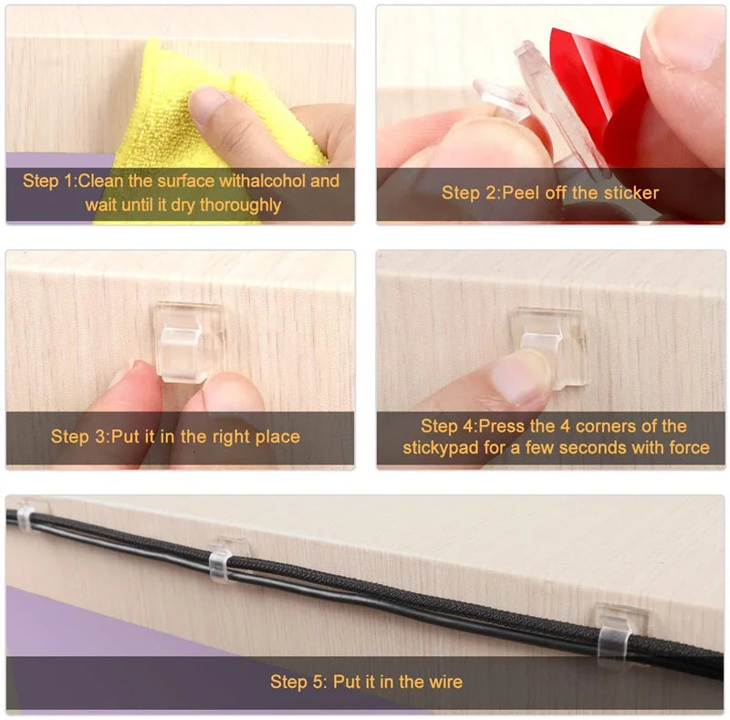 50 20 10 PCS Cable Organizer Clip Self Adhesive Cord Management Desktop Wall USB Cable Management Wire Winder Manager Desk Clamp