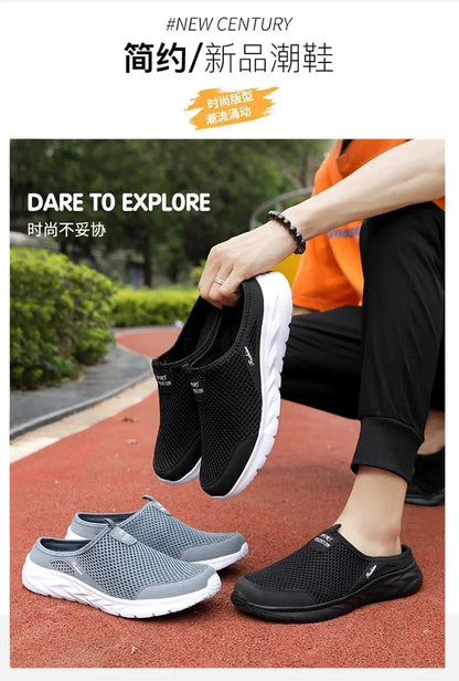 YRZL Hot Sale Men Half Slipper High Quality New Design Mesh Shoes Breathable Outdoor Sandals Comfortable Couples Walking Shoes