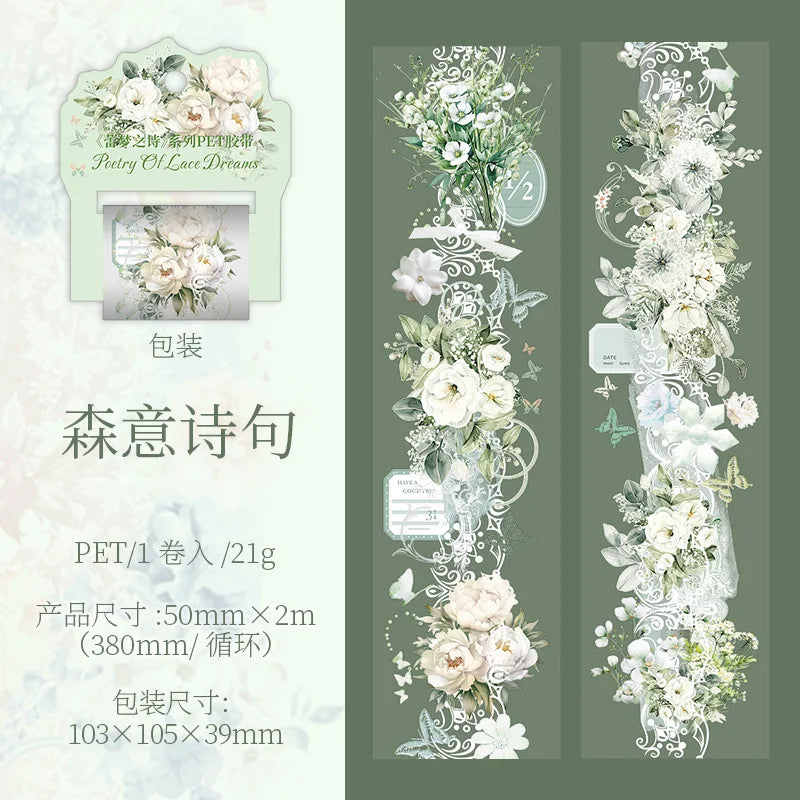 Mr. Paper 1 Roll Lace Flower PET Tape Home Decoration for Scrapbook Frame Phone Case Notebook Phone Case Collage Sticker Gifts