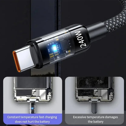 240W Nylon USB C to C Fast Charging Cable with LED Digital Display for Samsung Xiaomi Huawei OPPO Quick Charge 3.0 Data Cord