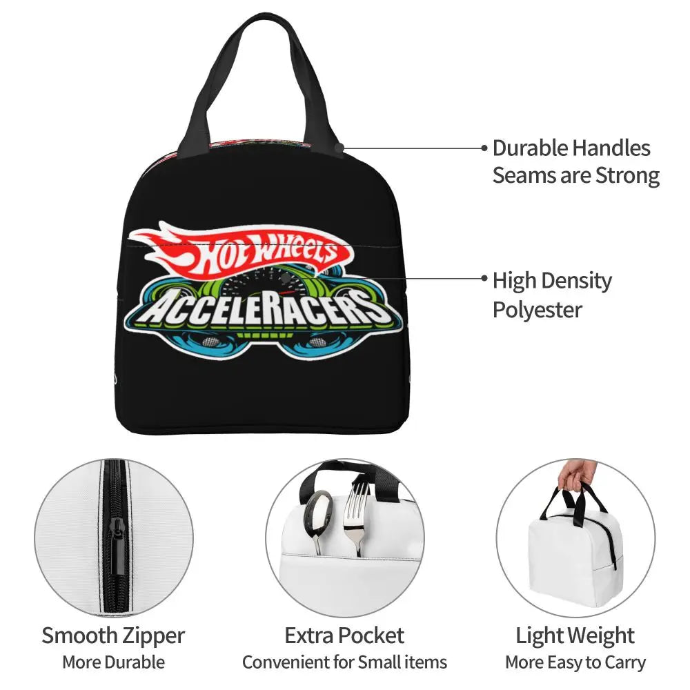 Custom Hot Wheels For Fans Thermal Insulated Lunch Bag Cartoon Sport Car Portable Lunch Container Travel Multifunction Food Box