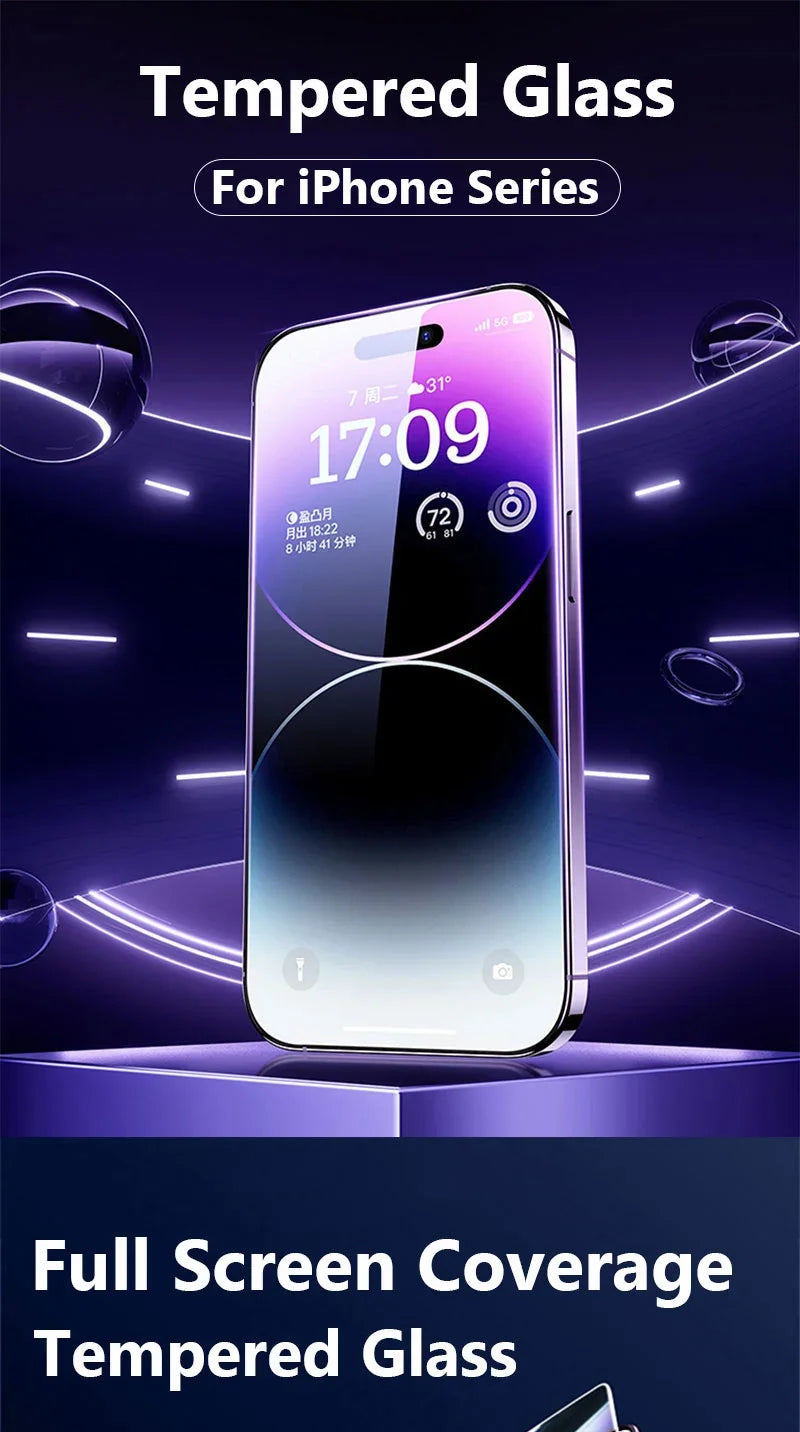 1-5Pcs HD Tempered Glass Screen Protector For iPhone 11 12 13 14 15 16 17 Pro Max 14 15 16 Plus 16 Air Glass Anti-Scratch Film
