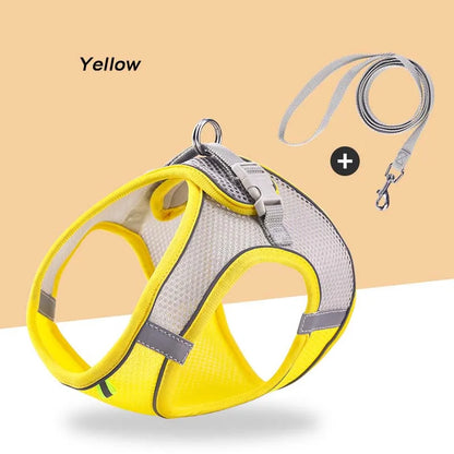Adjustable Soft Mesh Pet Harness with Leash Escape-Proof Reflective Dog Walking Vest for Small and Medium Cats Puppies