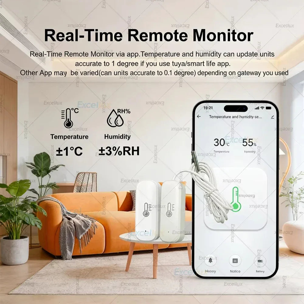 Zigbee Smart Temperature Humidity Sensor Optional With Waterproof Probe For Tuya Zigbee2MQTT Home Assistant Aquarium Tank Fridge
