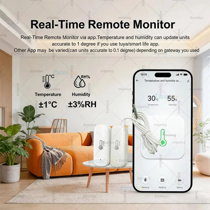 Zigbee Smart Temperature Humidity Sensor Optional With Waterproof Probe For Tuya Zigbee2MQTT Home Assistant Aquarium Tank Fridge