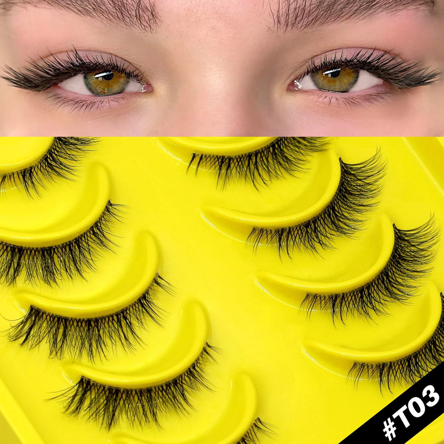 GROINNEYA Half Lashes Cat Eye Lashes Soft Natural Clear Band Lashes Natural Look Faux Mink Wispy Mink Eyelashes Makeup