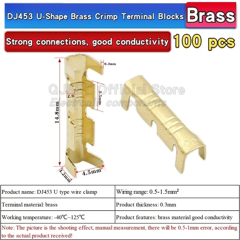 100Pcs DJ454 Wire 0.5-6.0mm² U-shape copper wire crimp terminals Cold pressed connectors Cable lugs for wire splice terminals DJ
