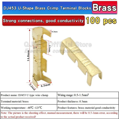 100Pcs DJ454 Wire 0.5-6.0mm² U-shape copper wire crimp terminals Cold pressed connectors Cable lugs for wire splice terminals DJ