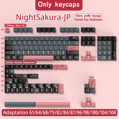 GMK Night Sakura Keycap 139/156 Keys DYE SUB Cherry Profile PBT Japanese/Korean/Russian/Abnt2/DE/ES/FR For Mechanical Keyboard