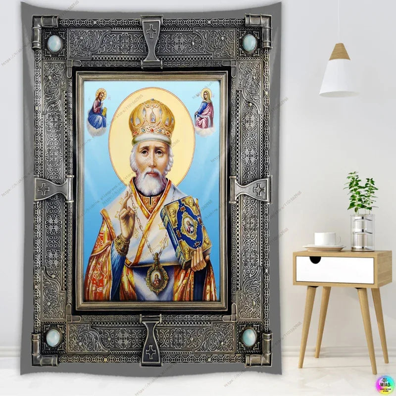 Icon of Christ Tapestry Jesus Easter Wall Decor God Home Decoration  Blessed Virgin Mary Wall Tapestries Christmas Room Decor