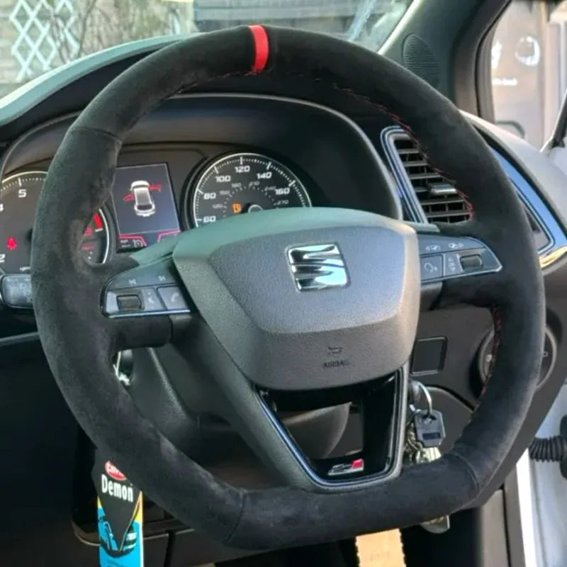 DIY copper stripe suede Car Steering Wheel Cover for Seat Leon FR CUPRA Ibiza Alhambra Line Arona Ateca Toledo 2014-2020 by PDG ibma
