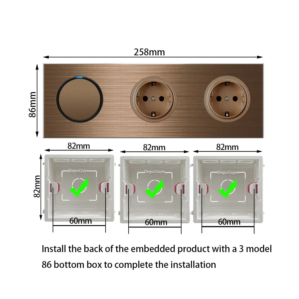 High quality coffee color universal Retro Eu FR 220V wall light switch,Reset button switch electrical socket with LED indicator