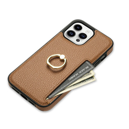 Leather Wallet Phone Case for iPhone Air 17 16 15 14 13 12 11 Pro Max XS XR X 7 8 Plus Ring Holder Card Solt Litchi Stand Cover