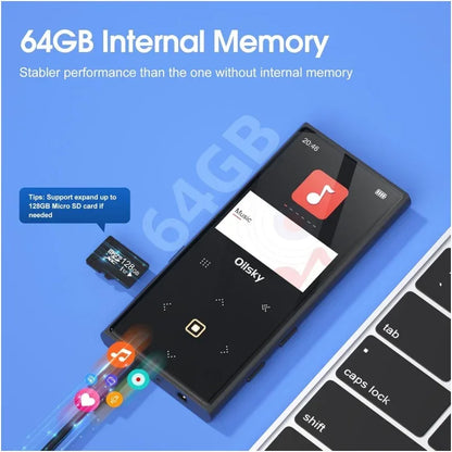 Oilsky 64GB MP3 Player Portable Digital Lossless Music Player with Bluetooth 5.0 FM Radio Built-in Speaker Touch Button Voice