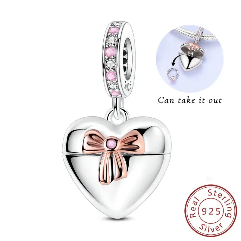 925 Silver Valentine's Day Charms Bead Sparkling Sweet Heart Rose Bear Charm Fit Original Bracelet Bangle Woman DIY Jewelry Gift