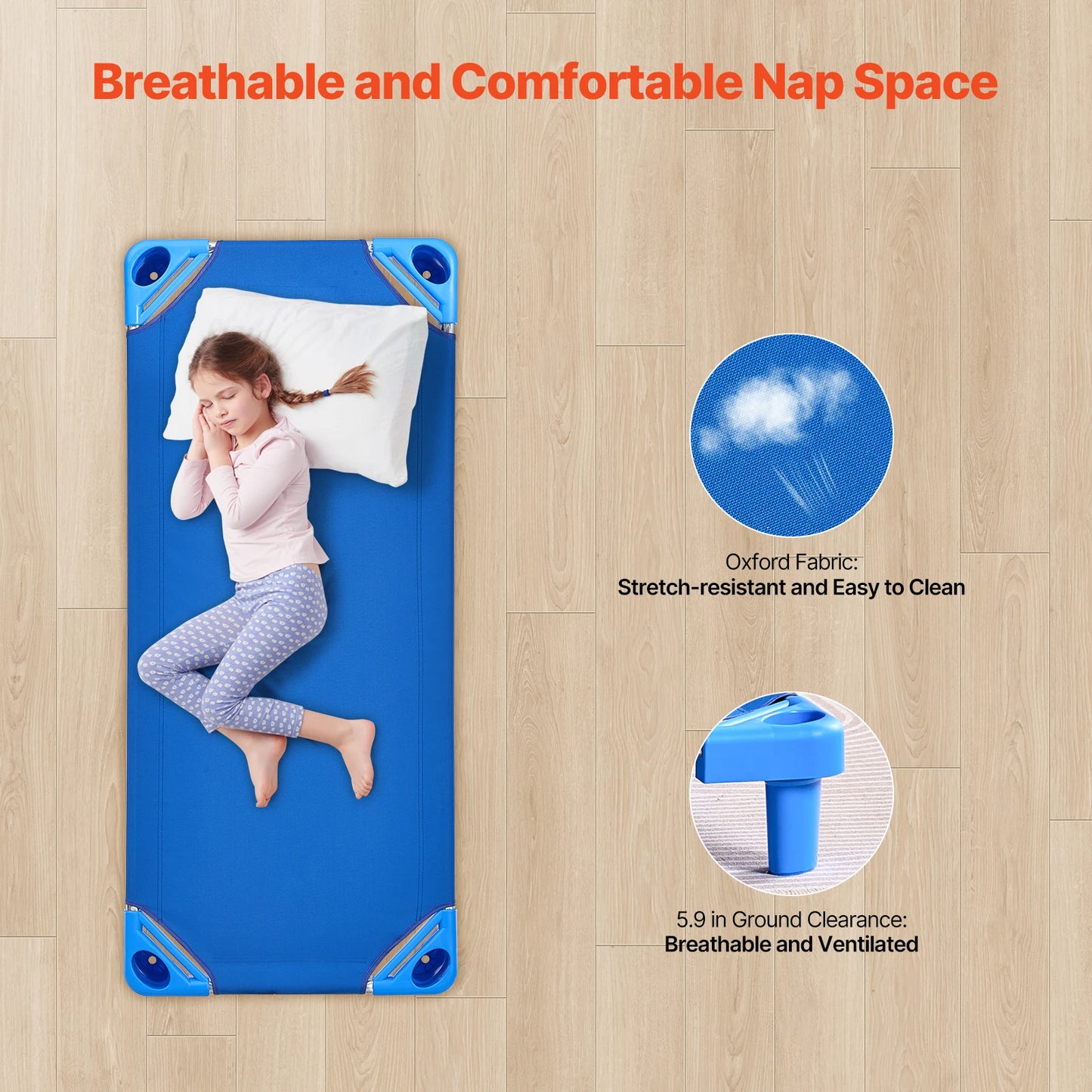 VEVOR Stackable Kiddie Cot Pack of 4/6 Portable Toddler Nap Cots for Kids Preschool Classroom Daycare Beds for Sleeping Resting