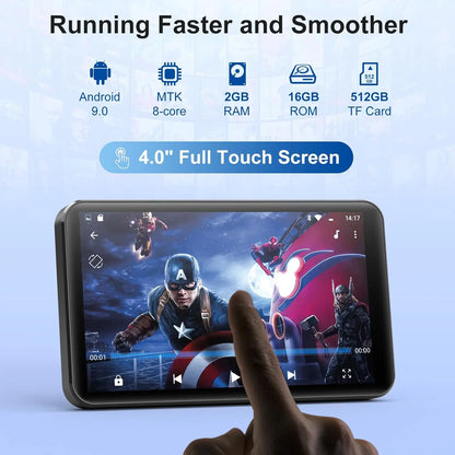 MP3 Player with Bluetooth and WiFi，4" Touch Screen Music Player Android 9.0 MTK 8 Core，MP4 Player with Spotify，Audible，Deezer，Am