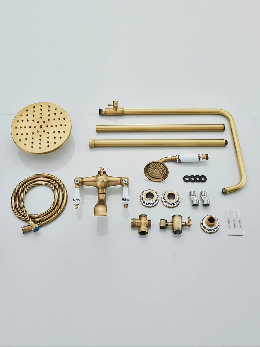 Retro Shower System Antique Brass Rainfall Shower With Handheld Shower Tub Spout For Bath Shower