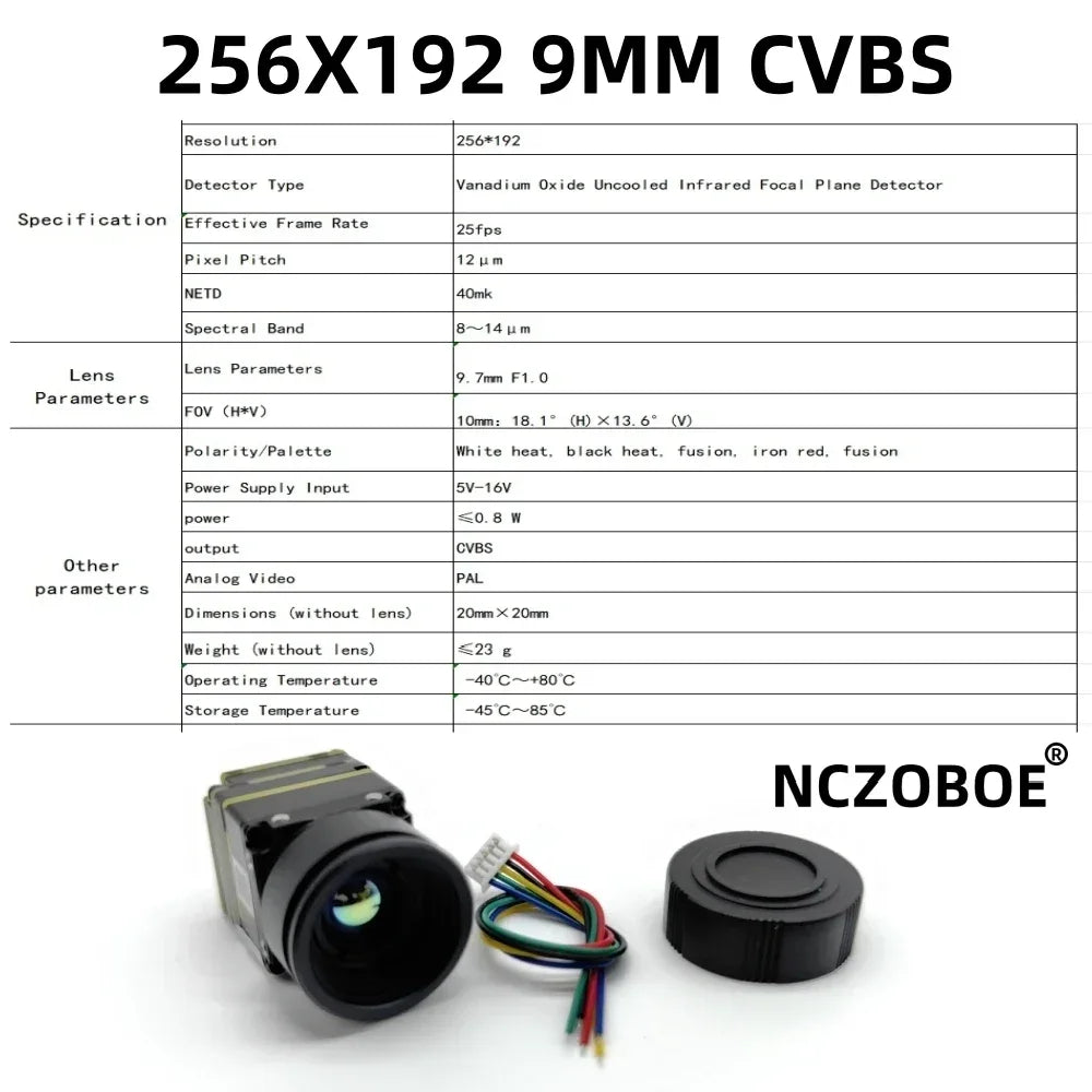 NCZOBOE 9.7mm Drone thermal imaging lens 256/384 Suitable for FPV and fixed-wing UAV FPV Camera Kit for plane CVBS
