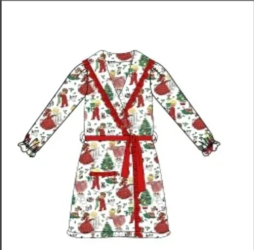 Boutique Kids Night Sleeping Bathrobe Dressing Gown Baby Robe Pajamas Toddler Boy Christmas Gingerbread Clothing Set