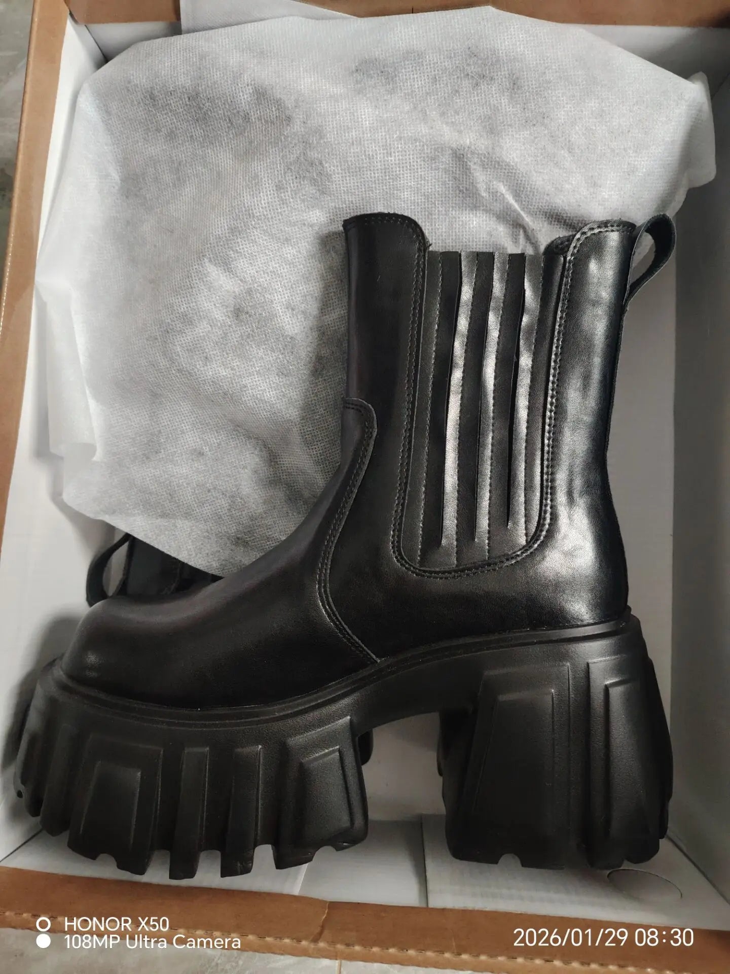 Super High Chunky Heel Platform Chelsea Women's Autumn Small Elevator Ankle Thin Smoke Pipe Genuine Leather Boots