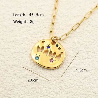 Mother's Day Thanksgiving Pendant Necklace Colorful Full Zircon Irregular Round Letter Mama Stainless Steel Paperclip Necklace