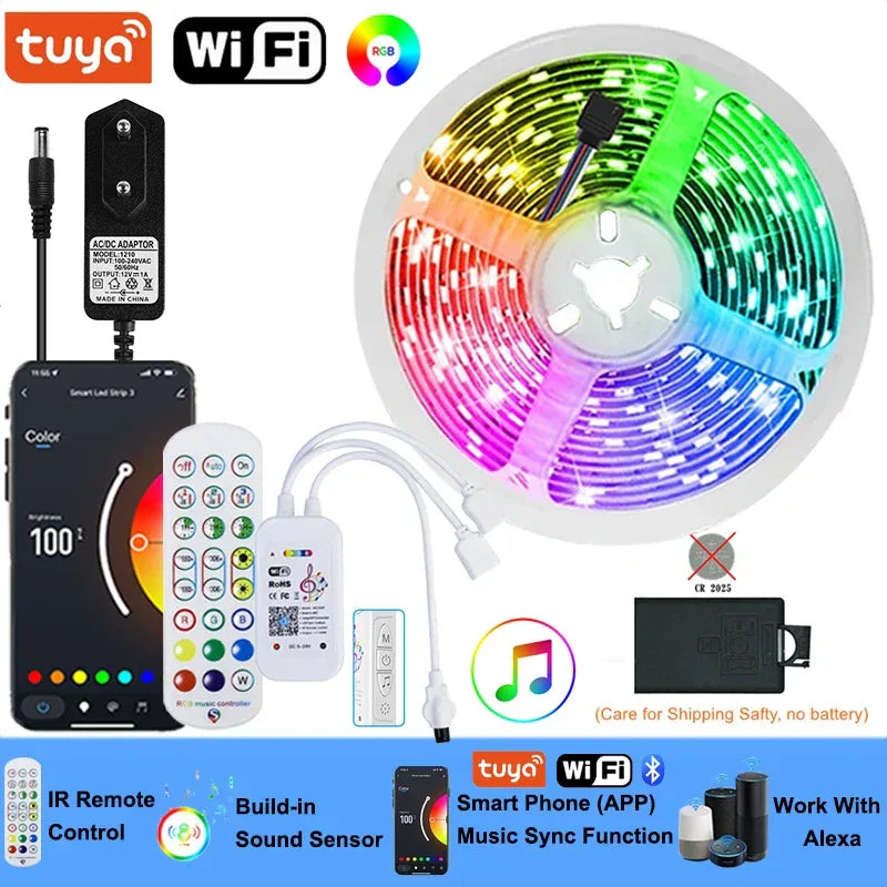 RGB Led Lights Strip Wifi Bluetooth Adhesive Led Tape Rgb 5050 Led Strips For Bedroom Party Lights Wall Room Decoration