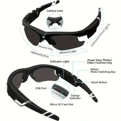 Mini FPV Smart Glasses Camera 1080P Portable FHD POV Bodycam for Bicycle Action Sports Vlogging