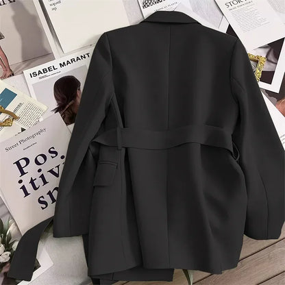 2024 Spring Autumn Suit Jacket Office Lady Fashion Elegant Commute Long Sleeve Lace Up Coat For Women 2024 Female Black Tops